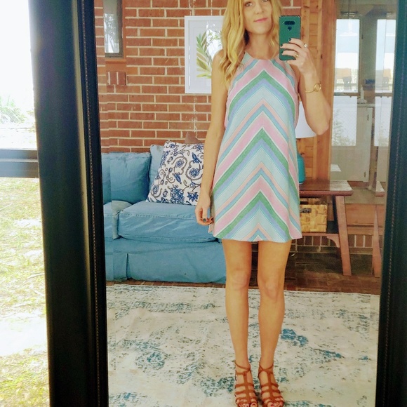 ❤Pastel chevron stripes shift summer dress - Picture 2 of 6